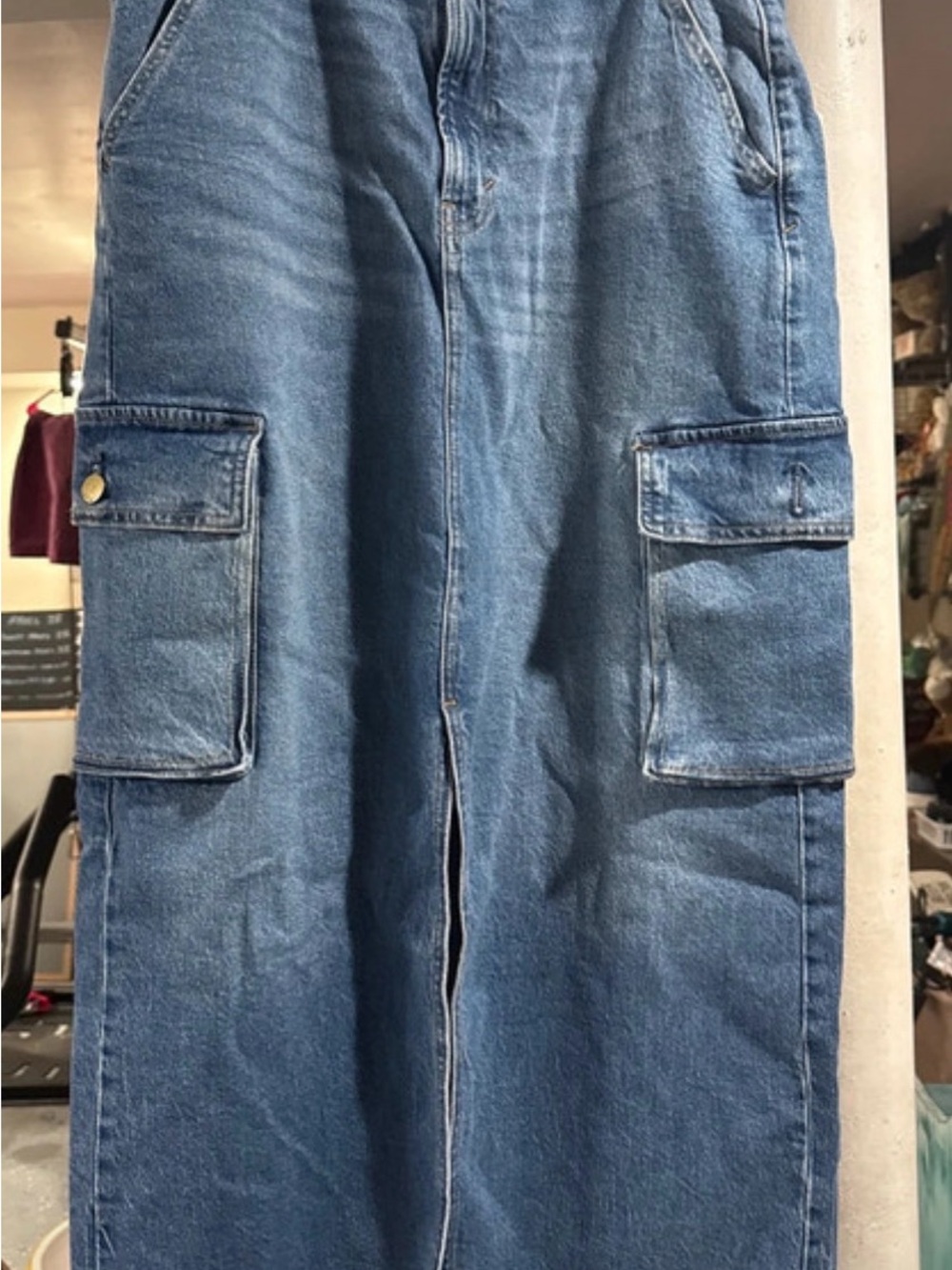 a.n.a Blue Denim Cargo Pants with Flap Pockets